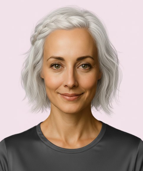 Platinum blonde bob with a braided element