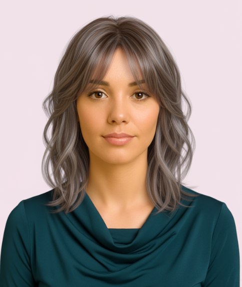 Semi-long layered hair that hits at shoulder-length