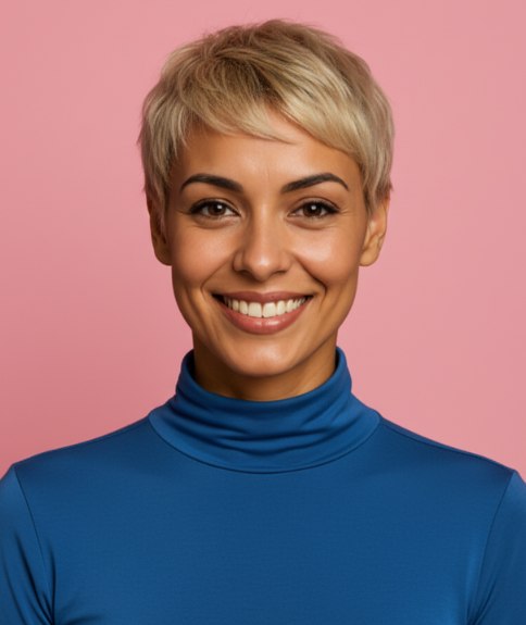 Modern platinum pixie haircut with layers