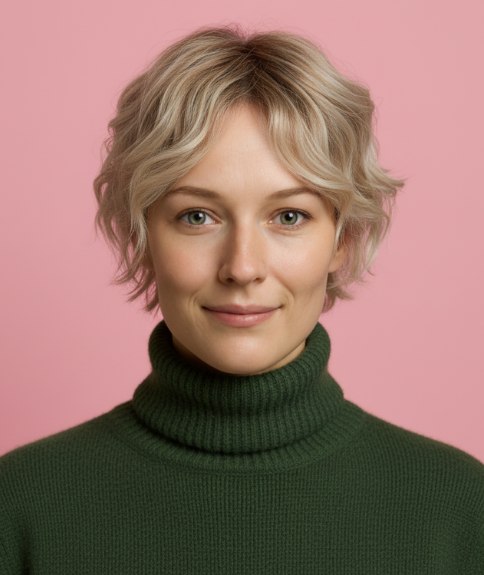 Modern wash-and-go pixie cut with graduated layering