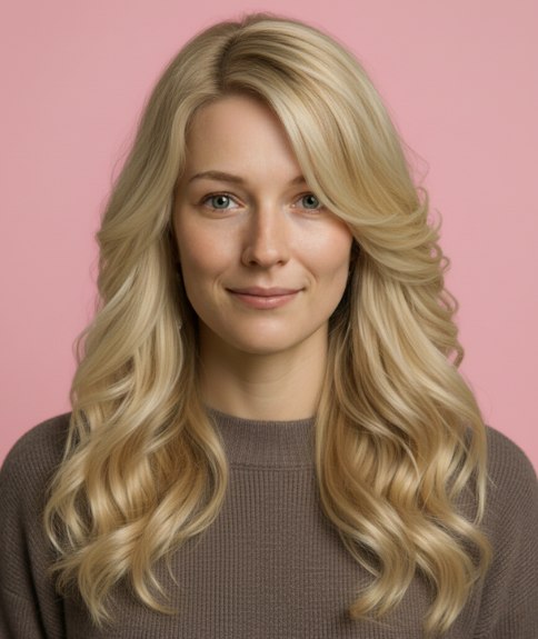 Romantic long hair with curls that flow past the shoulders