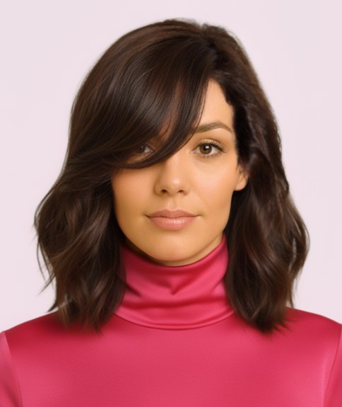 Shoulder-length hair style with a side part