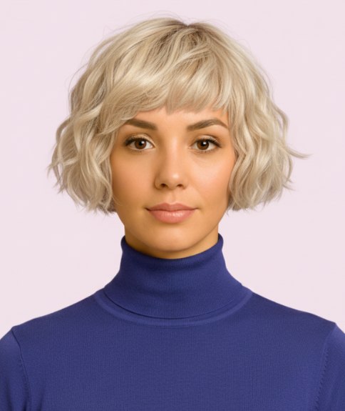 Short bob with and undone vibe and choppy ends