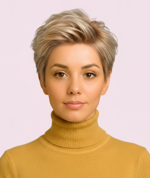 Feminine short hairstyle with a quiff