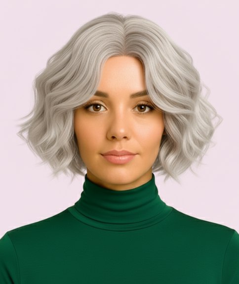 Wavy bob with length around the middle of the neck