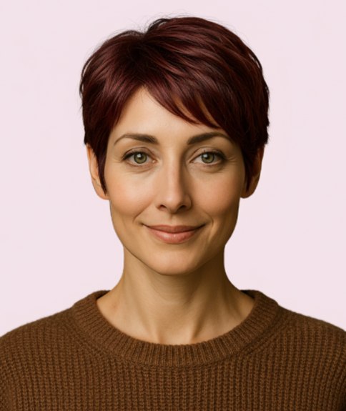 Brunette pixie cut with length on top to create lift