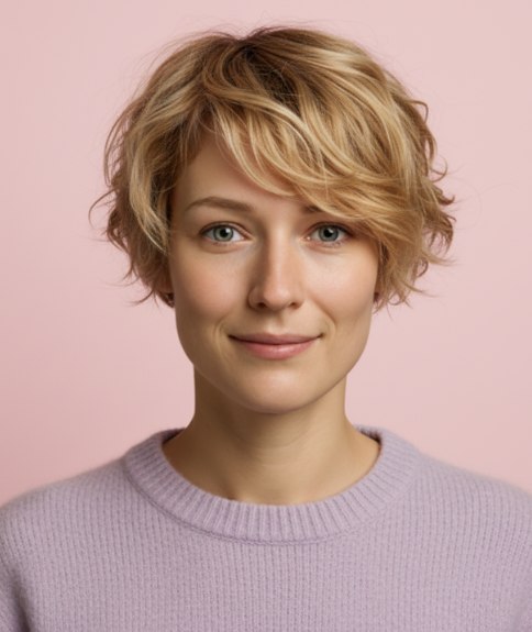 Short hairstyle for blonde hair with natural-looking highlights