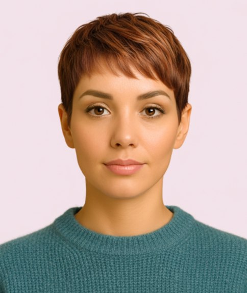 Short hairstyle with a warm copper hair color