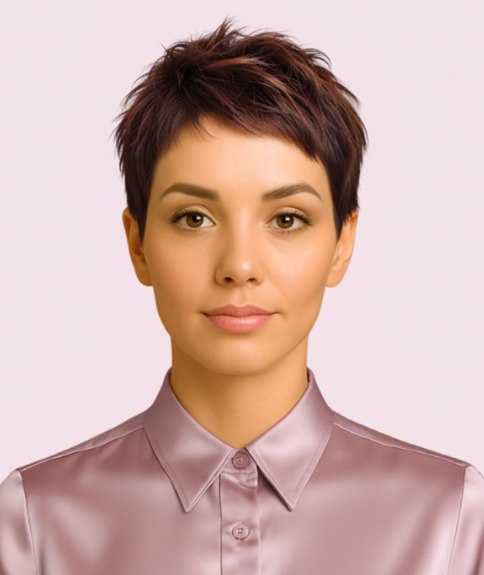 Edgy brunette pixie cut with irregular edges