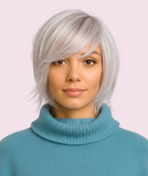 Shag cut with soft layers for platinum blonde hair