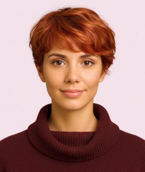 Curly short hairstyle that hits around the ears