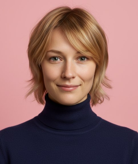Tousled just below the chin bob with layering