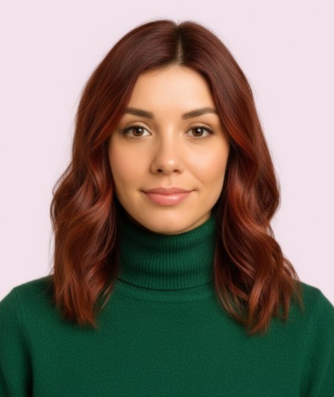 Long below the shoulders auburn hair with layers