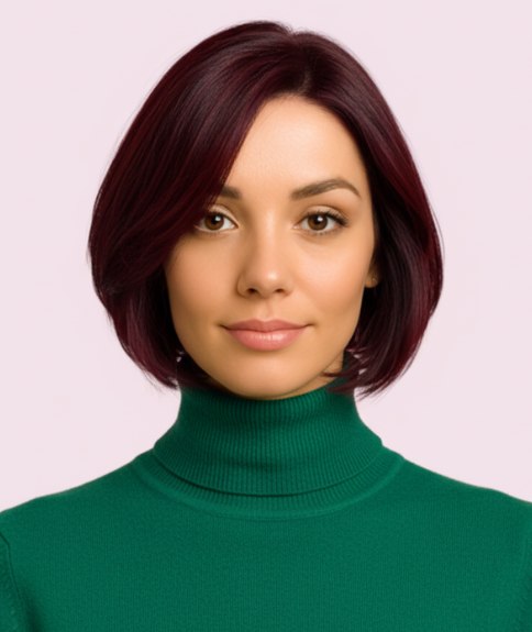 Warm brunette jawline bob with graduation in the back