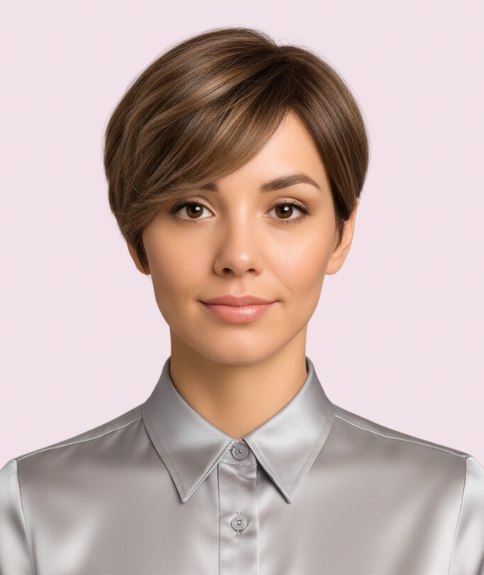 Long pixie cut with a side part and asymmetry