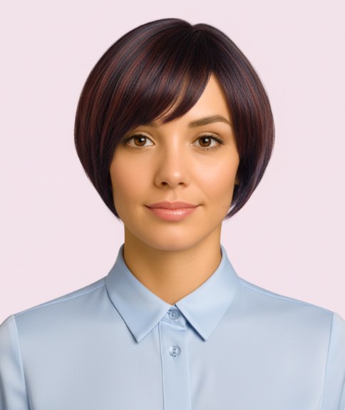 Short bob with subtle asymmetry and diagonal lines