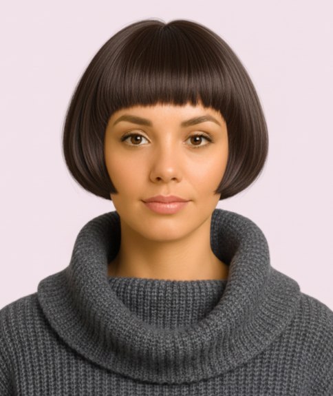 Geometric cheek-length bob with bangs