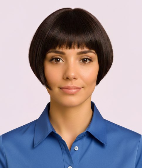 Short bob with a blunt fringe and asymmetry