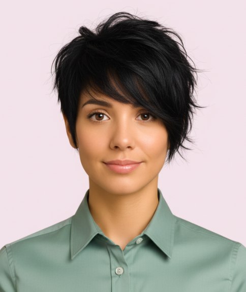 Tousled pixie cut with I woke up like this energy
