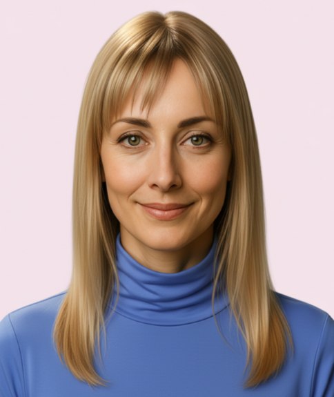 Long hairstyle with layering and wispy bangs