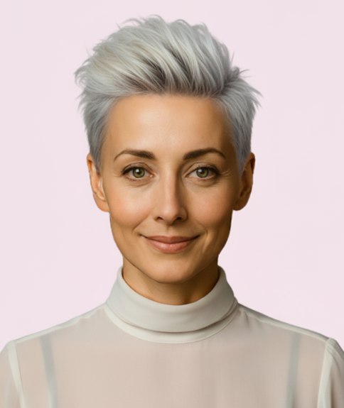 Feminine pixie cut for gray salt and pepper hair