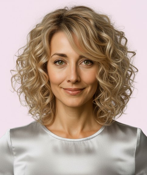 Romantic medium-length hairstyle with layers and curls
