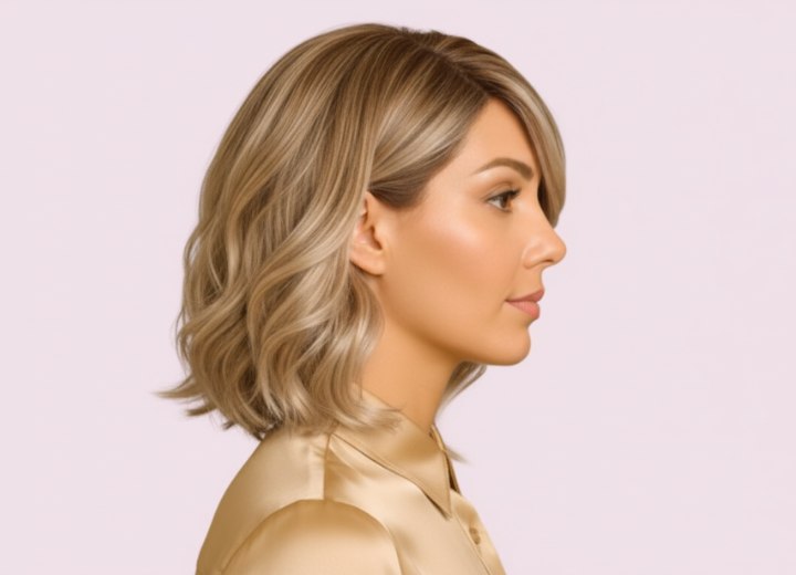 Side view wavy long bob