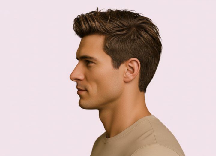 Male haircut with a quiff - Side view