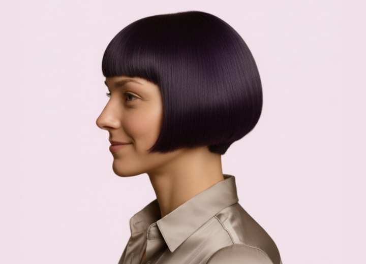 Modern bob with straight-across bangs - Side view