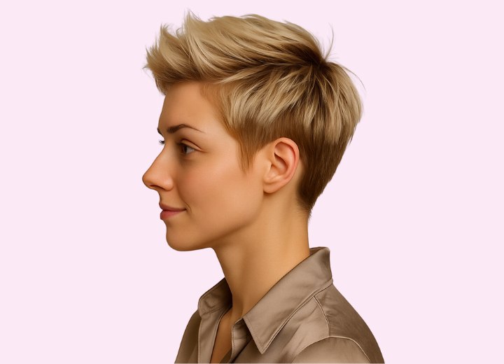Pixie cut with a quiff - Side view
