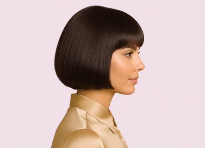 Jawline length bob with bangs - Side view