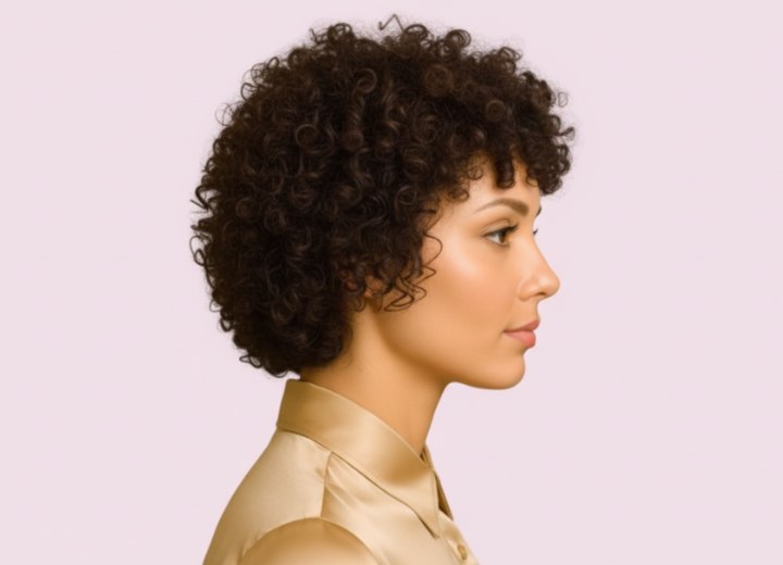 Neck-length style for curly hair - Side view