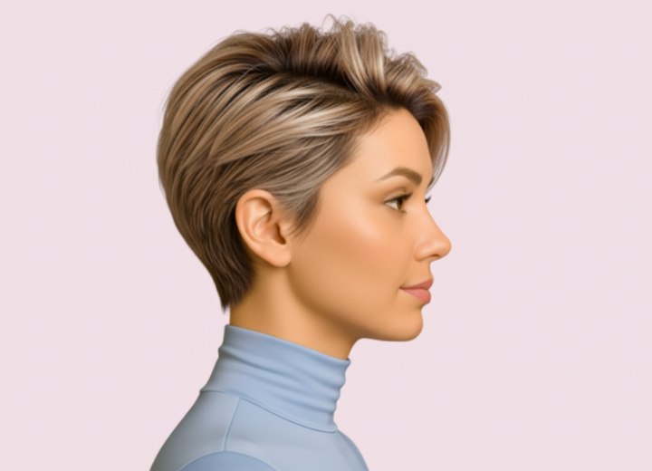 Blonde pixie hair - Side view