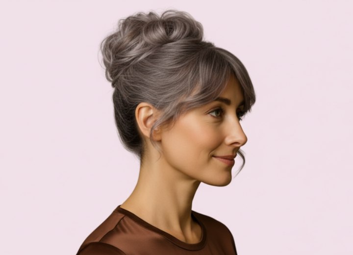 Up-style hair with tendrils at the sides - Side view