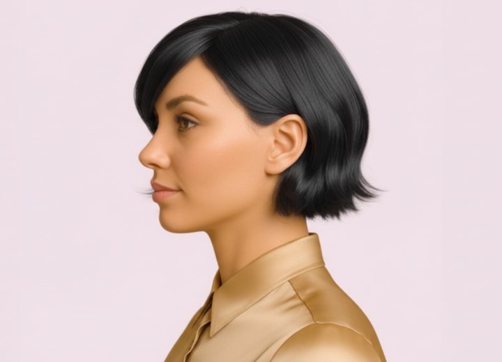 Bob haircut with a side fringe - Side view