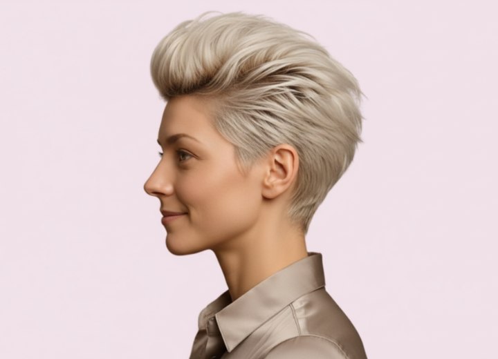 Bold very short haircut for women - Side view