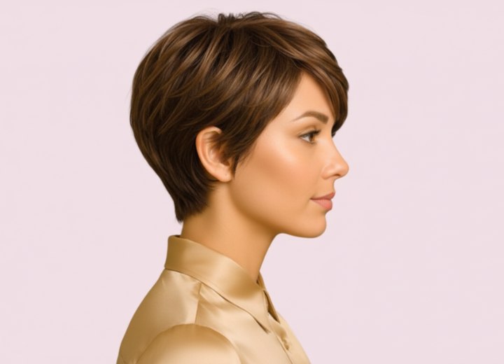 Short hairstyle with layering for brown hair - Side view