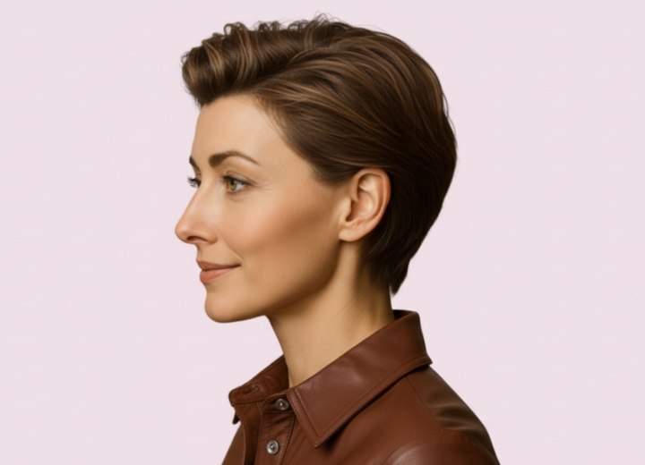 Feminine short hair look for busy women - Side view