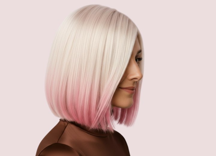 Blonde hair with pink streaks - Side view