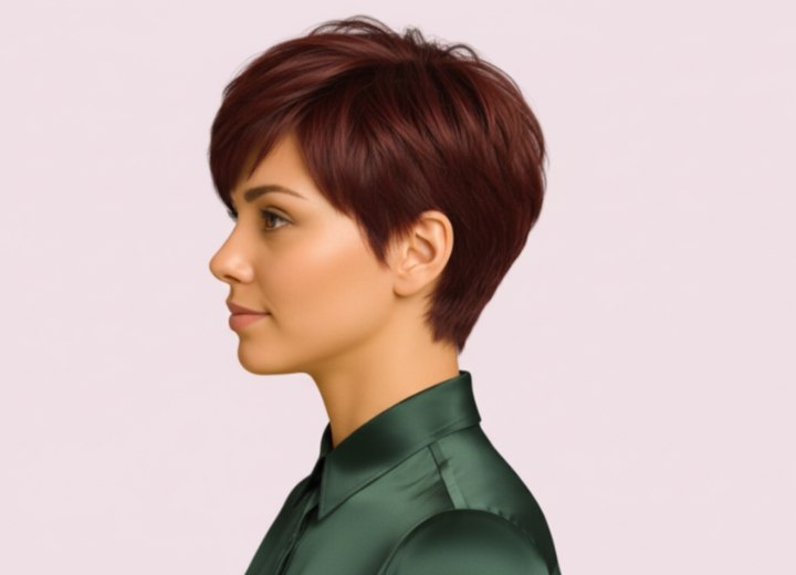 Short style with bangs for brown hair - Side view