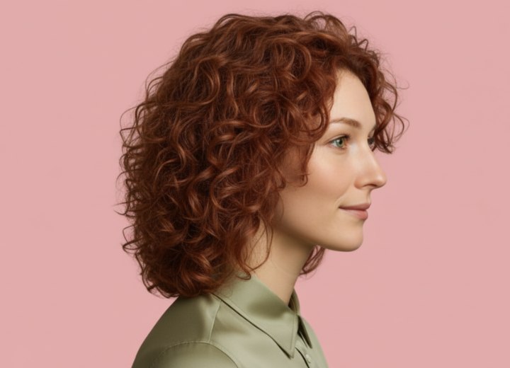 Semi-long hair with spiral curls - Side view