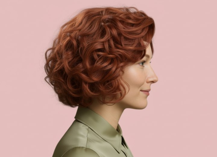 Redhead bob hairstyle with curls - Side view