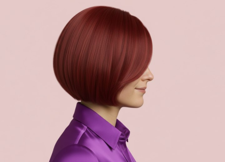 Straight bob haircut with side bangs - Side view