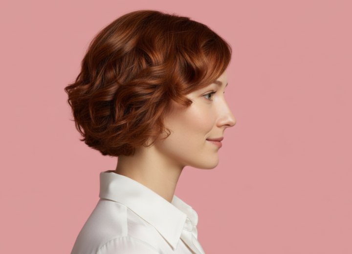Short bob cut for curly and wavy hair - Side view