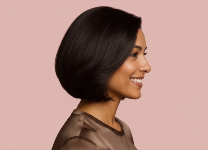 Sleek middle-of-the-neck haircut - Side view