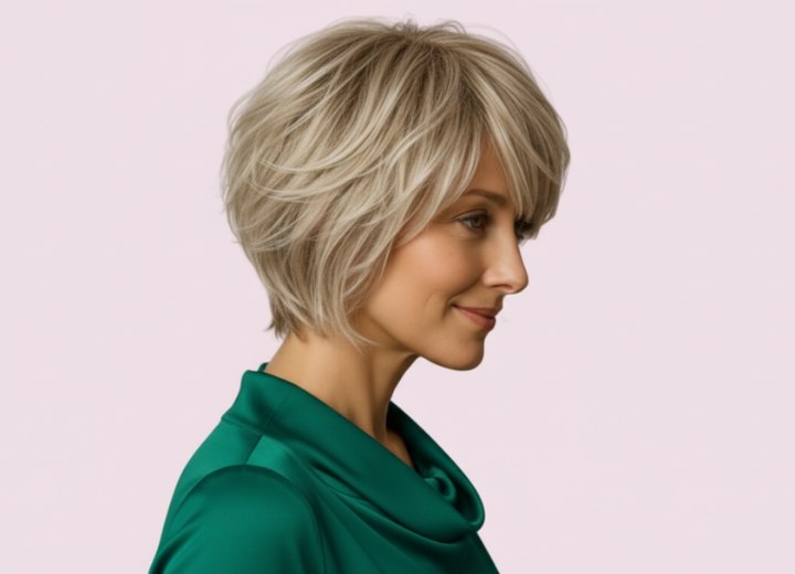 Modern haircut with intensive layering - Side view
