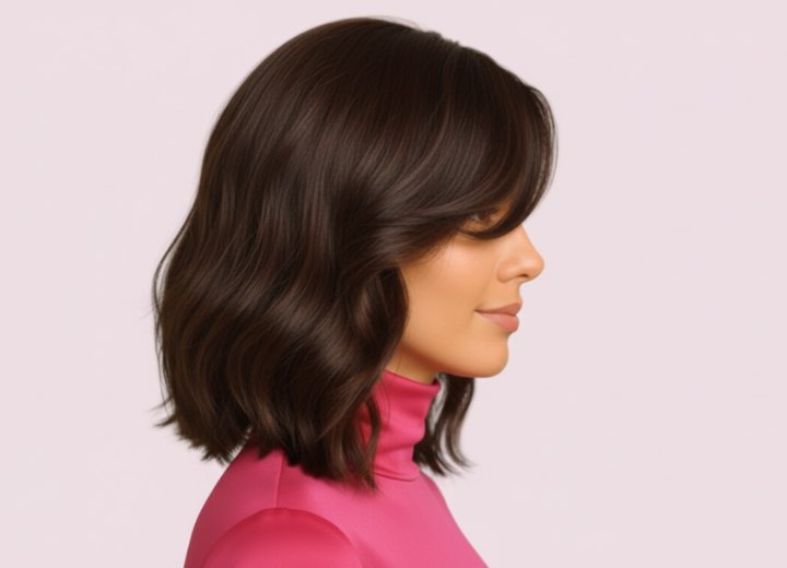 Semi-long haircut with straight lines - Side view