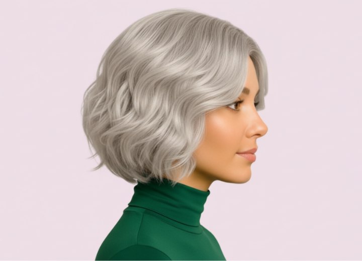 Medium-length hair style with waves - Side view