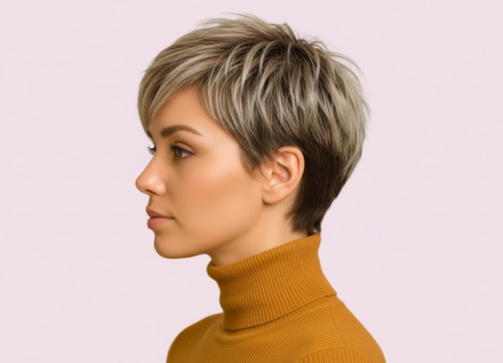 Easy to style pixie cut hair - Side view