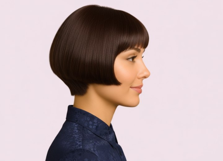 Very short bob hairstyle with bangs - Side view